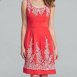 ANTONIO MELANI Coral Dress with White Floral Embroidery